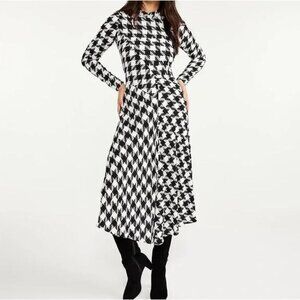 NEW Ann Taylor Womens 16 Petite Houndstooth Mock Neck Midi Dress‎